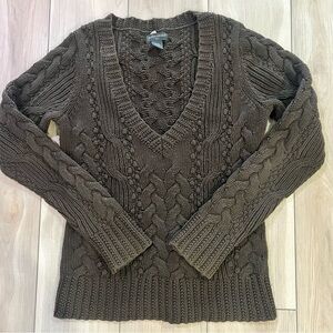 Banana Republic V-Neck Cable Knit Sweater - Dark Brown - M